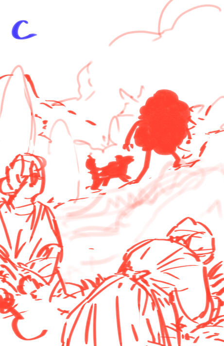 Women in Provençal dress cutting lavender. Lo trapelut disturbs the archetypal image of Provence. La Saveur du temps sketch illustration novel short story publishing by Alyssa Monnoyeur