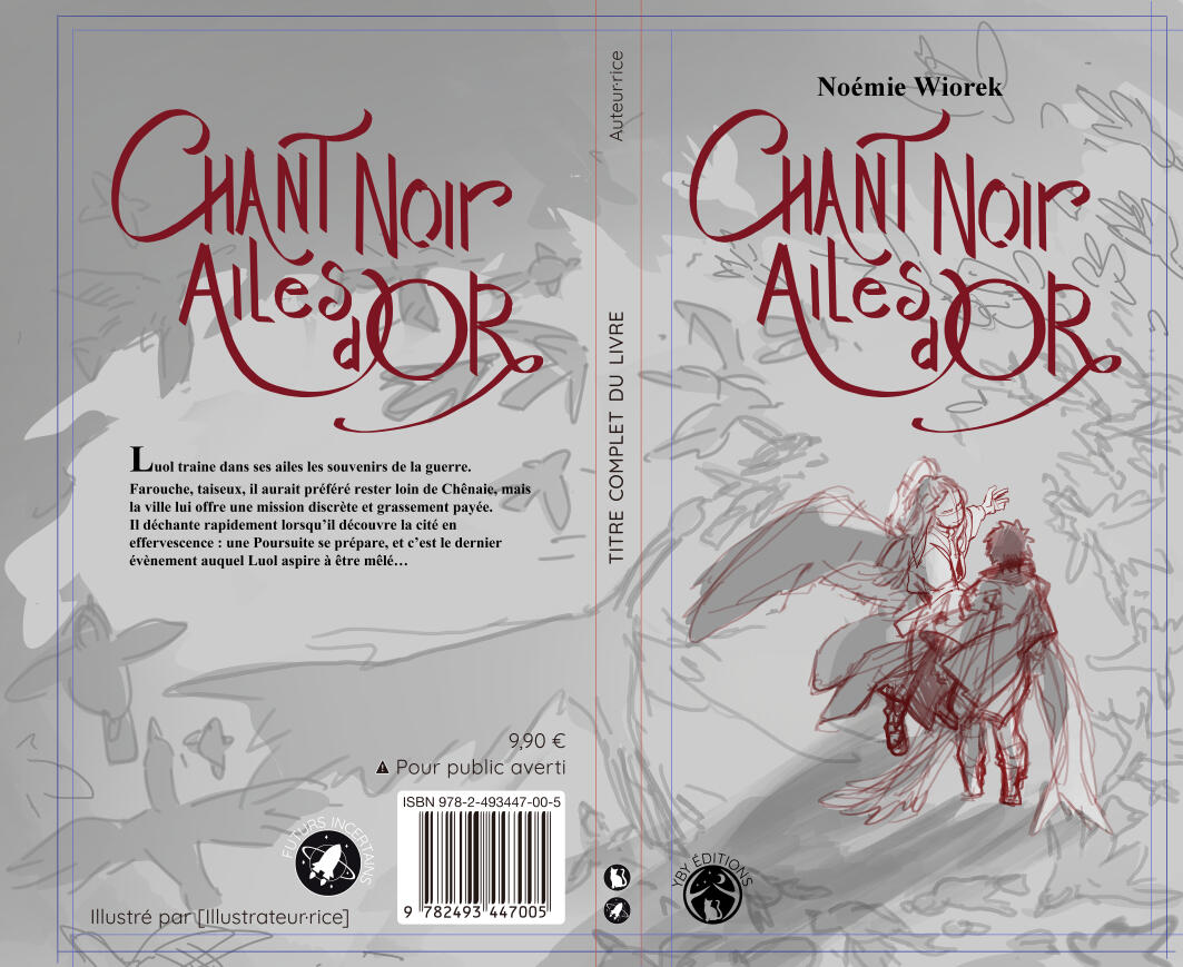 Chant Noir Ailes d'or Cover Sketch Chant Noir Ailes d'or couverture roman fantaisie de Noémie Wiorek chez YBY éditions